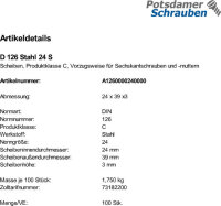 100 Scheiben DIN 126 Stahl 24