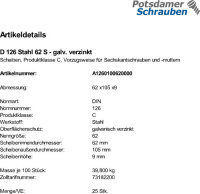 25 Scheiben DIN 126 verzinkt 62