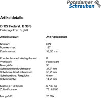 25 Federringe DIN 127 Federstahl Form B M36