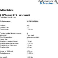 1000 Federringe DIN 127 verzinkt Form B M7