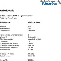 250 Federringe DIN 127 verzinkt Form B M18
