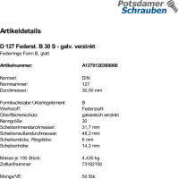 50 Federringe DIN 127 verzinkt Form B M30