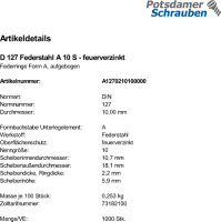 1000 Federringe DIN 127 feuerverzinkt Form A M10