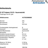 1000 Federringe DIN 127 feuerverzinkt Form B M8
