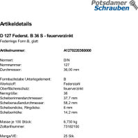 25 Federringe DIN 127 feuerverzinkt Form B M36