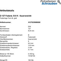 100 Federringe DIN 127 feuerverzinkt Form B M8