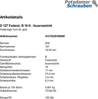 100 Federringe DIN 127 feuerverzinkt Form B M16