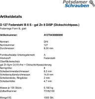 1000 Federringe DIN 127 DiSP Form B M8