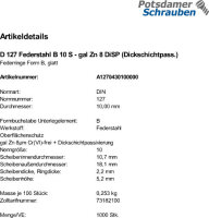 1000 Federringe DIN 127 DiSP Form B M10