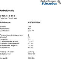 1000 Edelstahl V4A Federringe DIN 127 A4 Form B M3,5