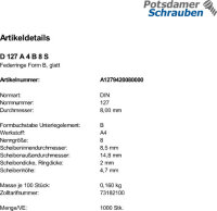 1000 Edelstahl V4A Federringe DIN 127 A4 Form B M8
