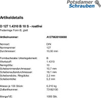 1000 Edelstahl Federringe DIN 127 1.4310 Form B M10