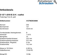10 Edelstahl Federringe DIN 127 1.4310 Form B M33