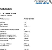 100 Federringe DIN 128 Federstahl A 10