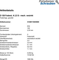 1000 Federringe DIN 128 verzinkt A 2,5