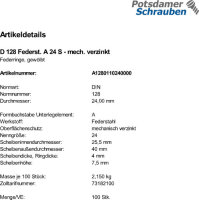 100 Federringe DIN 128 verzinkt A 24