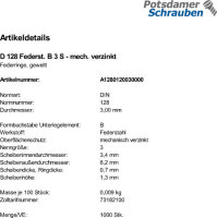 1000 Federringe DIN 128 verzinkt B 3