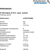 1000 Federringe DIN 128 verzinkt B 10