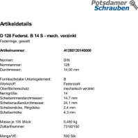 500 Federringe DIN 128 verzinkt B 14