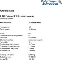 100 Federringe DIN 128 verzinkt B 12