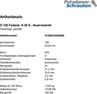 100 Federringe DIN 128 feuerverzinkt A 20