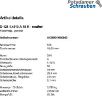 25 Edelstahl Federringe DIN 128 1.4310 A 18