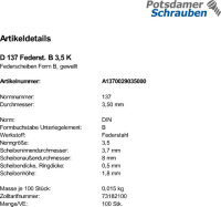 100 Federscheiben DIN 137 Federstahl B 3,5