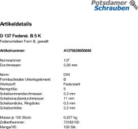 100 Federscheiben DIN 137 Federstahl B 5