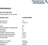 250 Edelstahl V4A Federscheiben DIN 137 A4 B 14