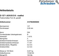 100 Edelstahl Federscheiben DIN 137 1.4310 B 5