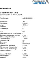 25 Hammerschrauben + Mutter DIN 186 4.6 Stahl BM8x45