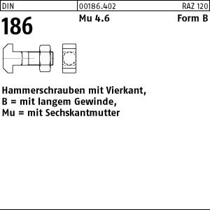 10 Hammerschrauben + Mutter DIN 186 4.6 Stahl BM12x60