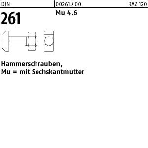 25 Hammerschrauben + Mutter DIN 261 4.6 Stahl M10x40