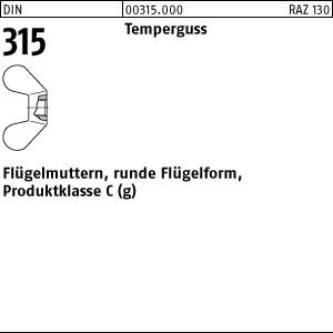 100 Flügelmuttern DIN 315 Temperguss M5