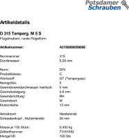 100 Flügelmuttern DIN 315 Temperguss M5