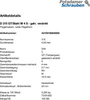 100 Flügelmuttern DIN 315 verzinkt M4