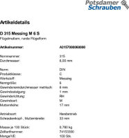 100 Flügelmuttern DIN 315 Messing M6