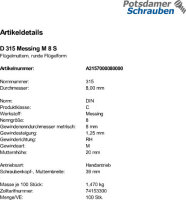 100 Flügelmuttern DIN 315 Messing M8