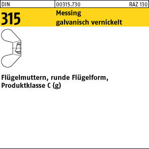 100 Flügelmuttern DIN 315 Messing vernickelt M10