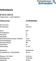 50 Edelstahl V2A Flügelmuttern DIN 315 A2 M5