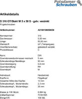 100 Flügelschrauben DIN 316 verzinkt M5x50