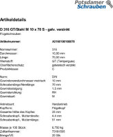 20 Flügelschrauben DIN 316 verzinkt M10x70