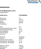 100 Flügelschrauben DIN 316 Messing M5x30