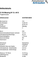 10 Flügelschrauben DIN 316 Messing M12x40