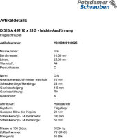 50 Edelstahl V4A Flügelschrauben DIN 316 A4 M10x25