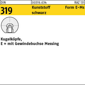 25 KugelknÃ¶pfe DIN 319 E 20 M5 schwarz mit Mess. Gewindebuchse
