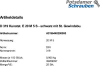 25 KugelknÃ¶pfe DIN 319 E 20 M5 schwarz mit...
