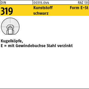 25 KugelknÃ¶pfe DIN 319 E 25 M6 schwarz mit St. Gewindebuchse