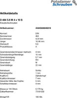 100 Kreuzlochschrauben DIN 404 5.8 Stahl M4x10