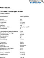 100 Kreuzlochschrauben DIN 404 5.8 verzinkt M3x10